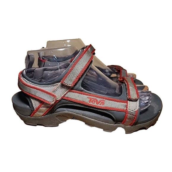 Teva Sandals Womens 7 Tanza Sports Strappy Hiking 1093489Y Grey Red Fabric Flats - Picture 2 of 7
